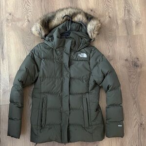 The North Face Olive Puffer Jacket with Fur Hood